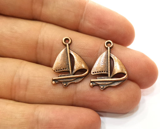 10 Sailing Ship Antique Copper Plated Charms (23x17mm)  G18261