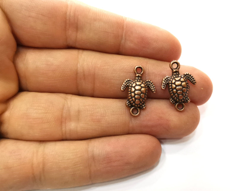 10 Sea Turtle Charms Connector Antique Copper Plated Charms (20x14mm)  G18263