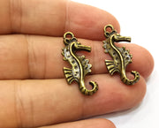10 Seahorse Charms Antique Bronze Plated Charms (28x13mm)  G18264
