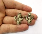 4 Hammered Cactus Charms Antique Bronze Plated Charms (30x23mm)  G18266