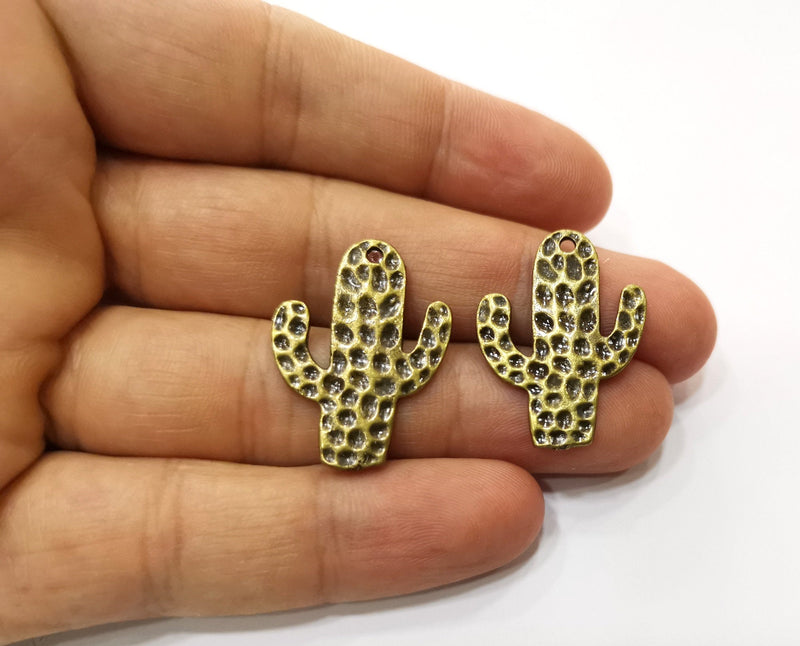 4 Hammered Cactus Charms Antique Bronze Plated Charms (30x23mm)  G18266