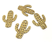 4 Hammered Cactus Charms Antique Bronze Plated Charms (30x23mm)  G18266