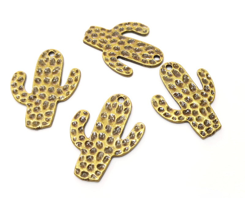 4 Hammered Cactus Charms Antique Bronze Plated Charms (30x23mm)  G18266