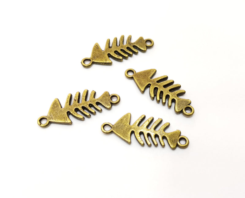 10 Fish bone Charms Connector Antique Bronze Plated Charms (31x12mm)  G18270