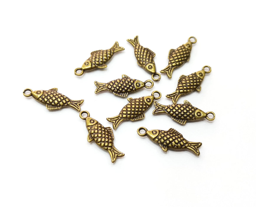 10 Fish (Double Sided) Charms Antique Bronze Plated Charms (20x8mm)  G18272