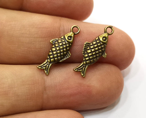 10 Fish (Double Sided) Charms Antique Bronze Plated Charms (20x8mm)  G18272