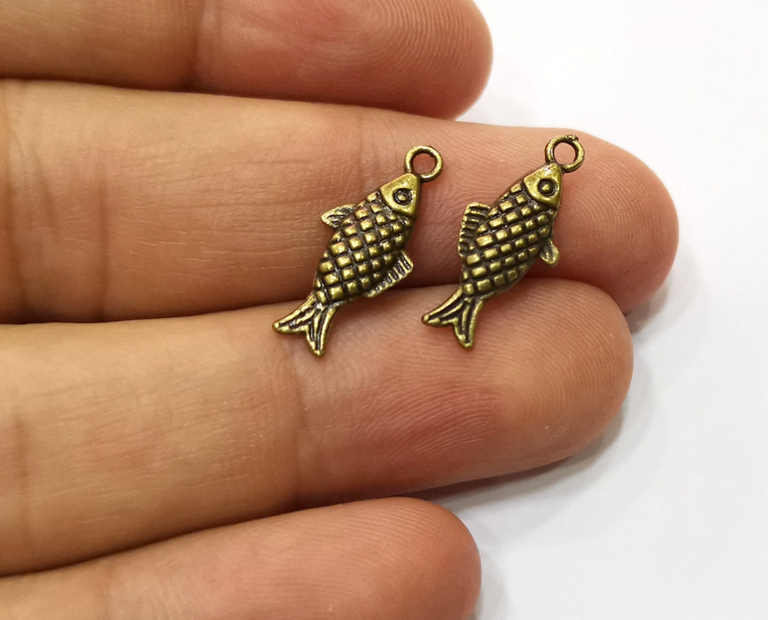 10 Fish (Double Sided) Charms Antique Bronze Plated Charms (20x8mm)  G18272