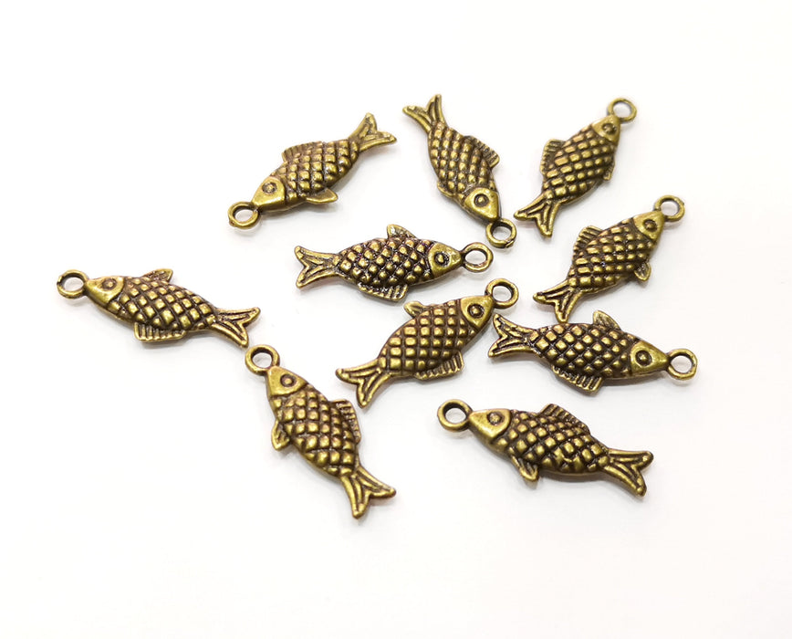 10 Fish (Double Sided) Charms Antique Bronze Plated Charms (20x8mm)  G18272