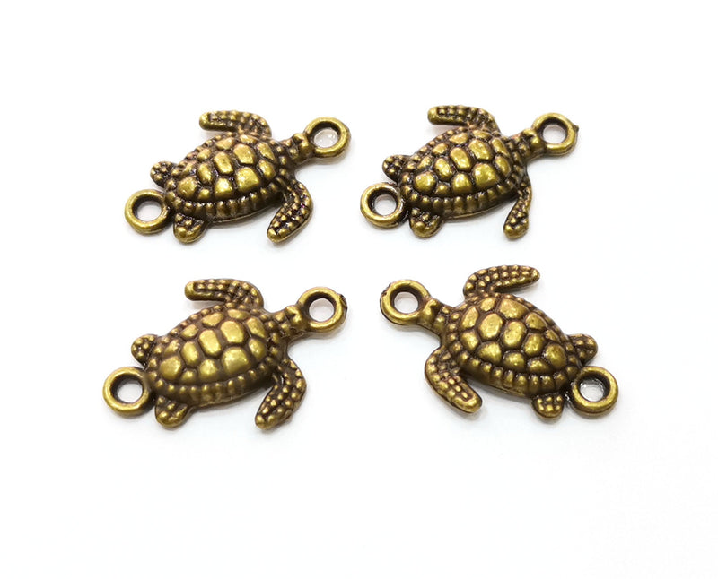 10 Sea Turtle Charms Connector Antique Bronze Plated Charms (20x14mm)  G18277