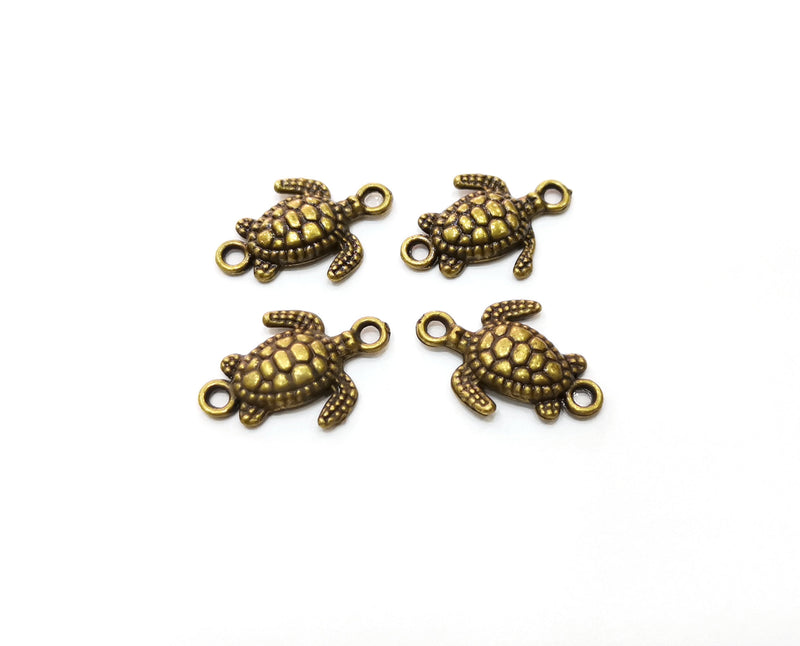 10 Sea Turtle Charms Connector Antique Bronze Plated Charms (20x14mm)  G18277