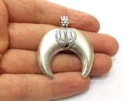 Silver Crescent Pendant Antique Silver Plated Pendant (43x39mm)  G17883