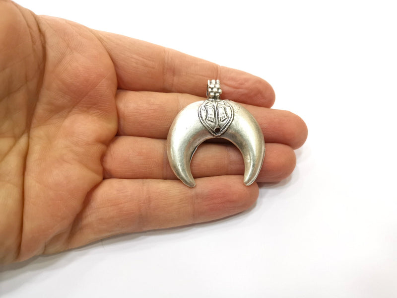 Silver Crescent Pendant Antique Silver Plated Pendant (43x39mm)  G17883
