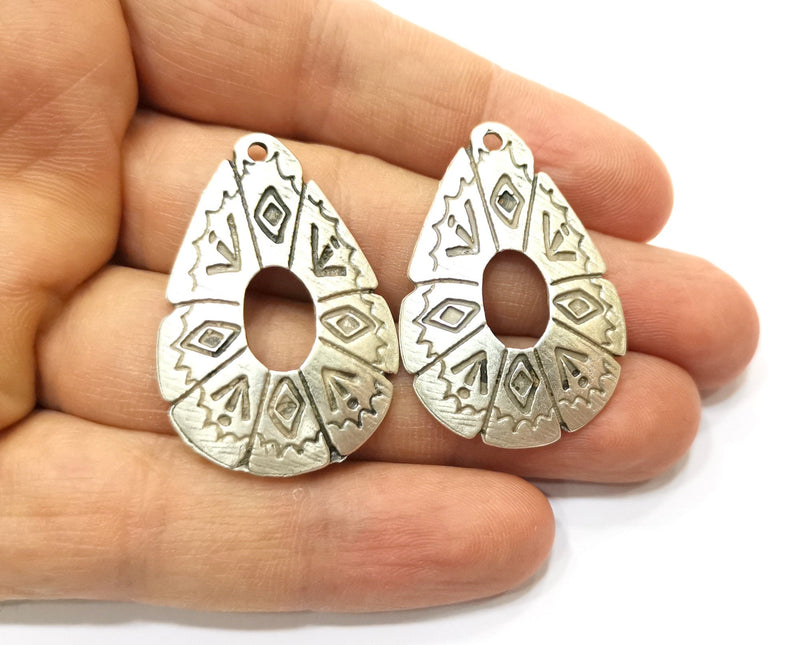 2 Silver Charms Antique Silver Plated Charms (39x26mm)  G17892