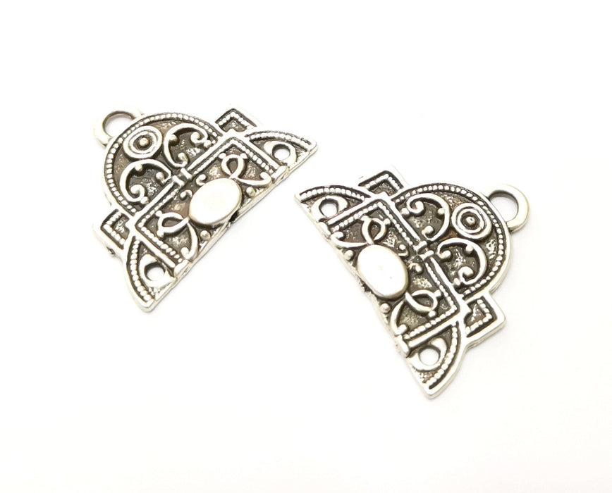 2 Silver Charms Antique Silver Plated Charms (35x28mm)  G17899