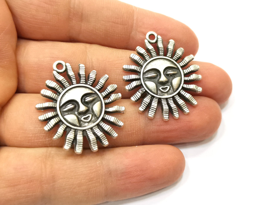 4 Sun Charms Antique Silver Plated Charms (33x28mm)  G17900