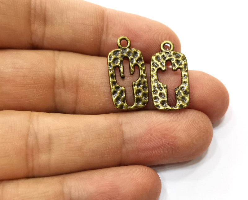 10 Hammered Cactus (Double Sided) Charms Antique Bronze Plated Charms (23x12mm)  G18285