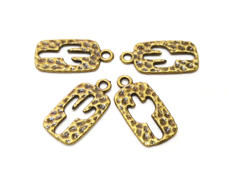 10 Hammered Cactus (Double Sided) Charms Antique Bronze Plated Charms (23x12mm)  G18285