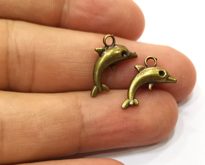 10 Dolphin Charms Antique Bronze Plated Charms (17x13mm)  G18287