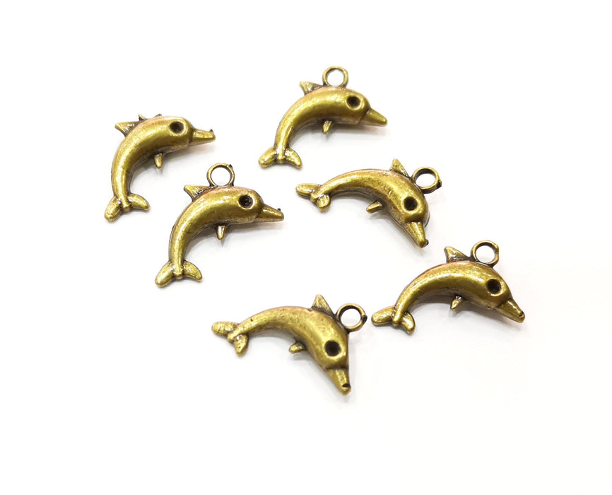 10 Dolphin Charms Antique Bronze Plated Charms (17x13mm)  G18287