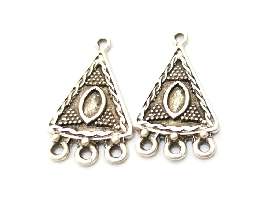 2 Silver Triangle Charms Connector Antique Silver Plated Charms (47x26mm)  G18292