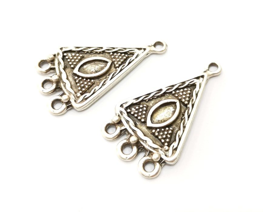 2 Silver Triangle Charms Connector Antique Silver Plated Charms (47x26mm)  G18292