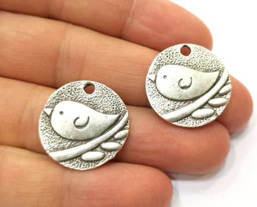 4  Silver Bird, Branch Charms Antique Silver Plated Charms (23mm) G18296