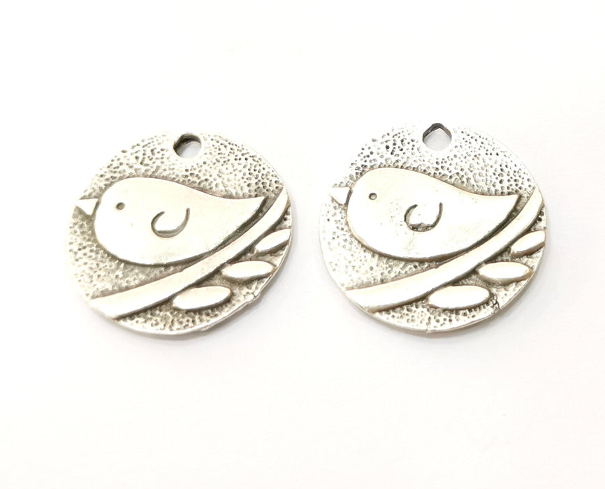 4  Silver Bird, Branch Charms Antique Silver Plated Charms (23mm) G18296