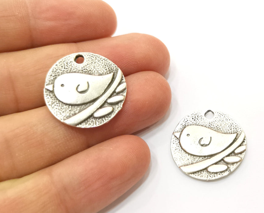 4  Silver Bird, Branch Charms Antique Silver Plated Charms (23mm) G18296