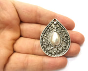 Silver Drop Charms Antique Silver Plated Charms (44x35mm) G18298