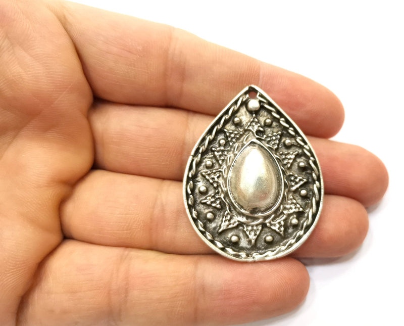 Silver Drop Charms Antique Silver Plated Charms (44x35mm) G18298