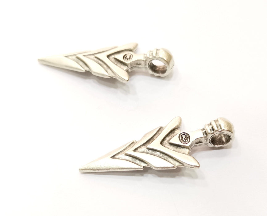 2 Silver Arrowhead Charms Antique Silver Plated Charms (47x20mm) G18302