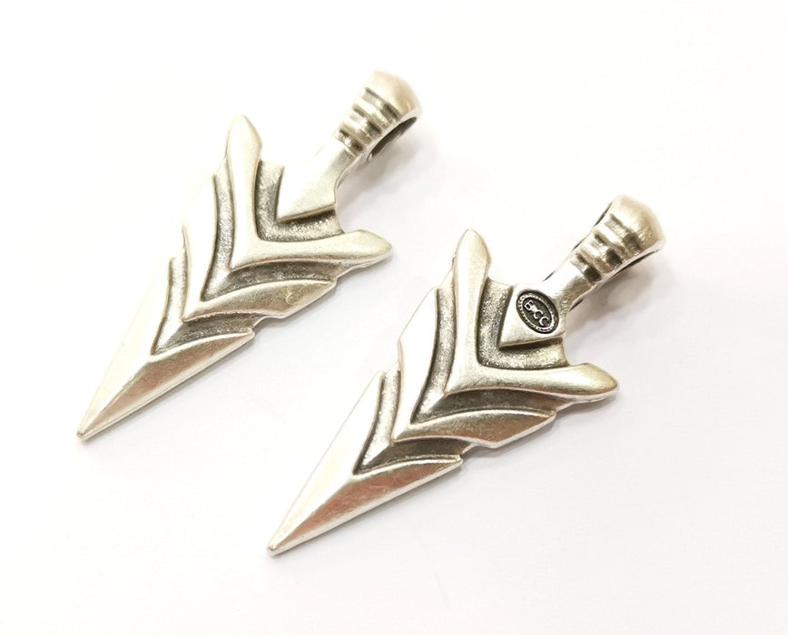 2 Silver Arrowhead Charms Antique Silver Plated Charms (47x20mm) G18302