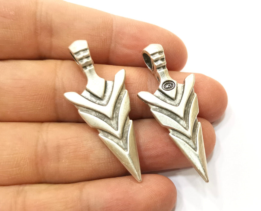 2 Silver Arrowhead Charms Antique Silver Plated Charms (47x20mm) G18302