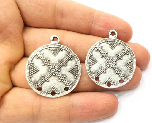 2 Silver Charms Connector Antique Silver Plated Charms (36x30mm) G18303