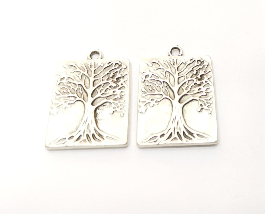 2 Silver Tree Charms Antique Silver Plated Charms (31x22mm)  G18305