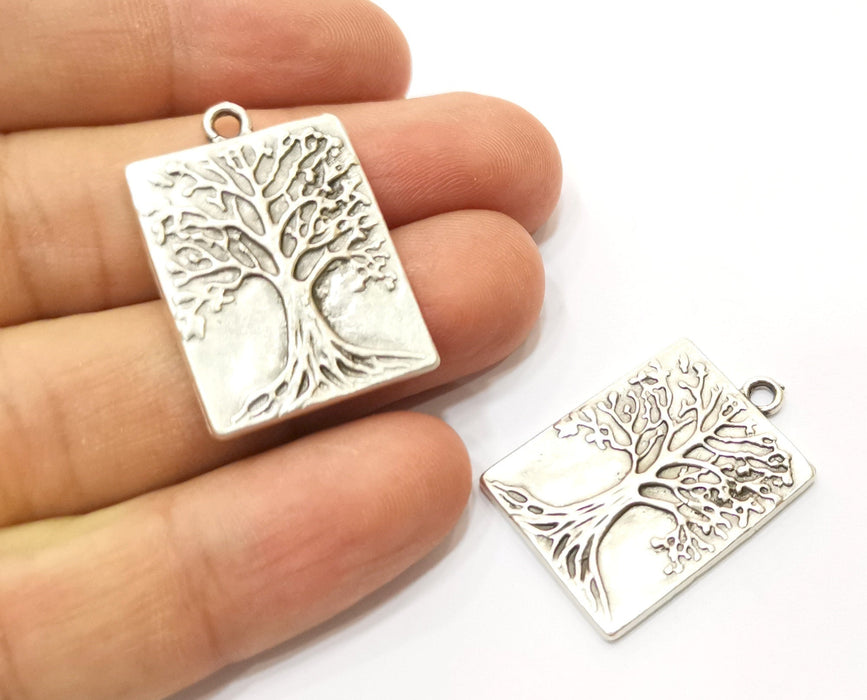 2 Silver Tree Charms Antique Silver Plated Charms (31x22mm)  G18305