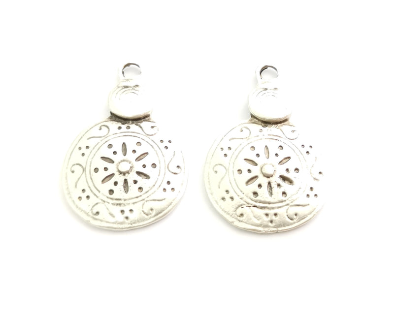 2 Silver Charms Antique Silver Plated Charms (33x22mm)  G18310