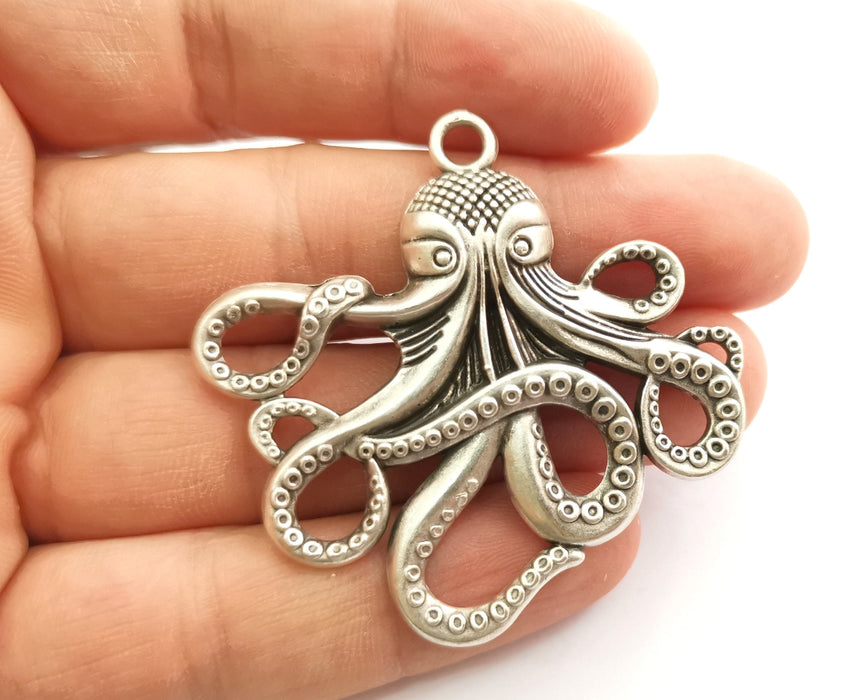 2 Octopus Charms Antique Silver Plated Charms (54x56mm)  G18315