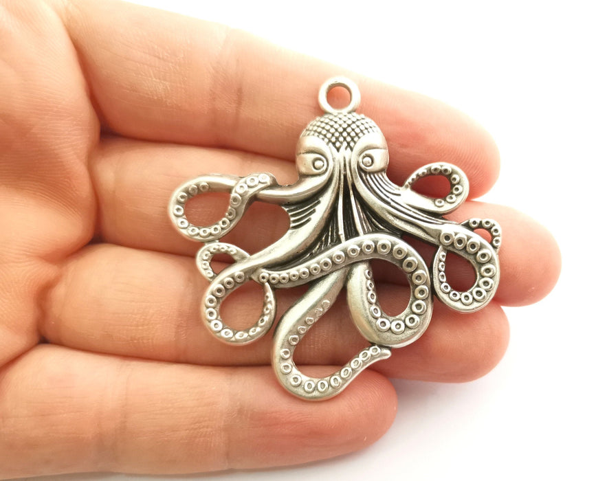 2 Octopus Charms Antique Silver Plated Charms (54x56mm)  G18315