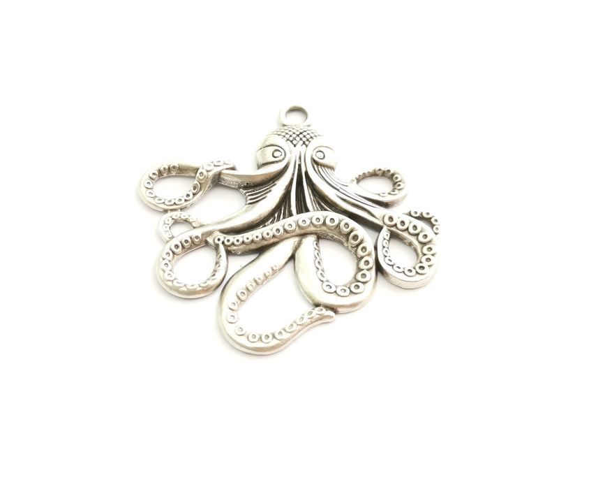 2 Octopus Charms Antique Silver Plated Charms (54x56mm)  G18315