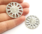 2 Silver Flower Charms Antique Silver Plated Charms (37mm) G18321