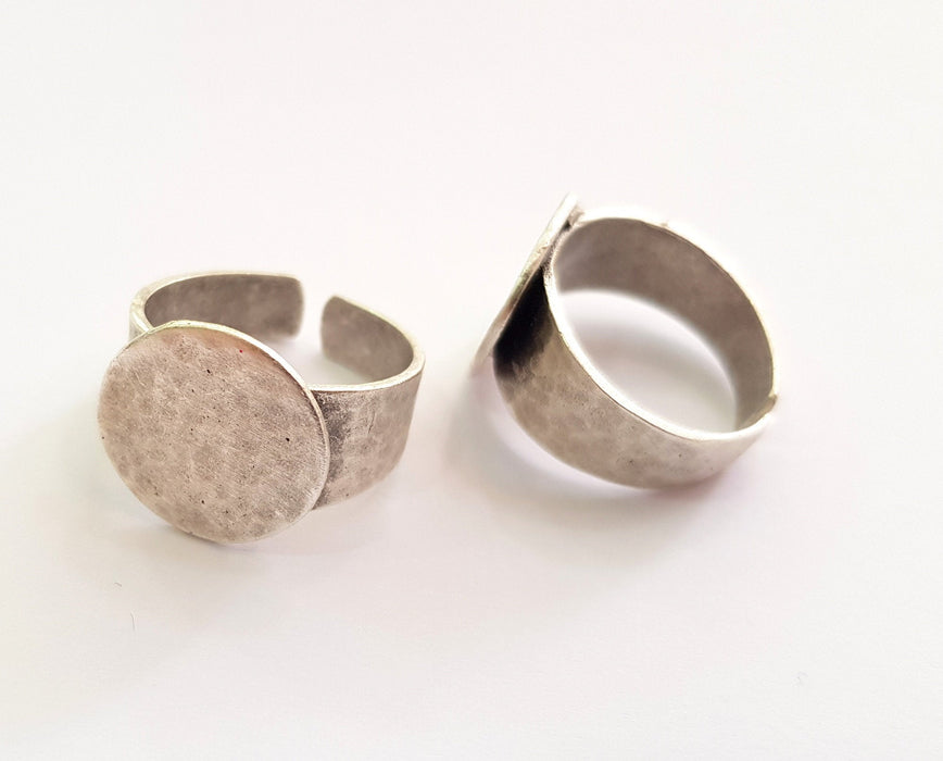 Silver Ring Setting Blank Large Ring Mounting Cabochon Base Adjustable Ring Base (15mm)Antique Silver Plated Brass G17901