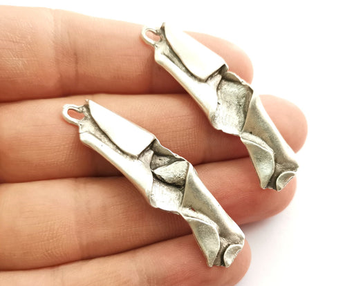 2 Silver Folded Plate Charms Antique Silver Plated Charms (51x13mm) G18325