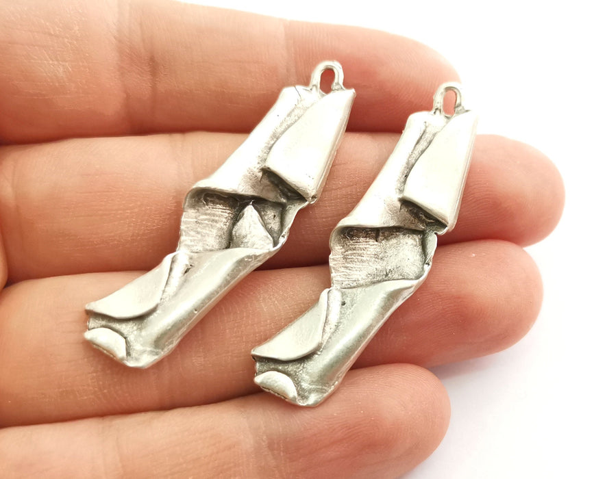 2 Silver Folded Plate Charms Antique Silver Plated Charms (51x13mm) G18325