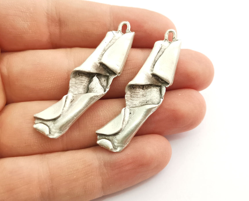 2 Silver Folded Plate Charms Antique Silver Plated Charms (51x13mm) G18325