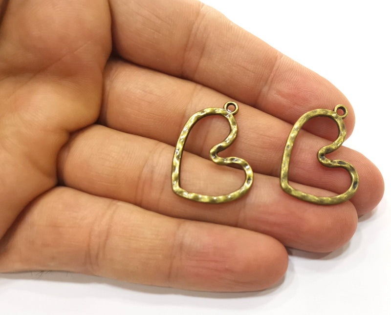 10 Bronze Hammered Heart Charms Antique Bronze Plated Charms (25x26mm)  G18328