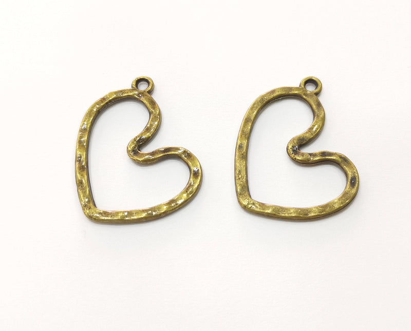 10 Bronze Hammered Heart Charms Antique Bronze Plated Charms (25x26mm)  G18328
