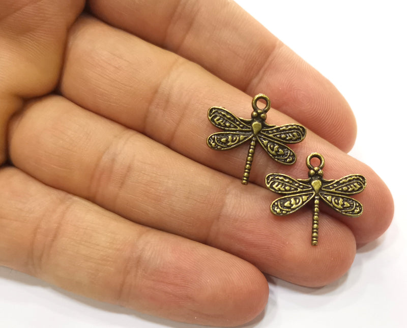 10 Dragonfly Charms Antique Bronze Plated Charms (21x19mm)  G18334