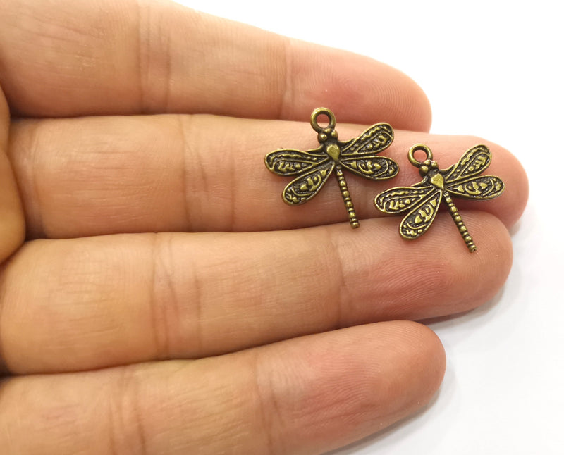 10 Dragonfly Charms Antique Bronze Plated Charms (21x19mm)  G18334