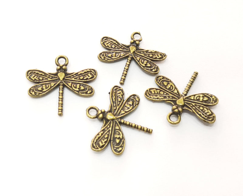 10 Dragonfly Charms Antique Bronze Plated Charms (21x19mm)  G18334
